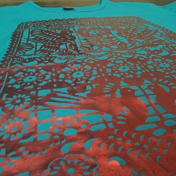 Karani Art Short Sleeve Top Mexican Design Stretch Size XL (Fits better size L) - Picture 8 of 9